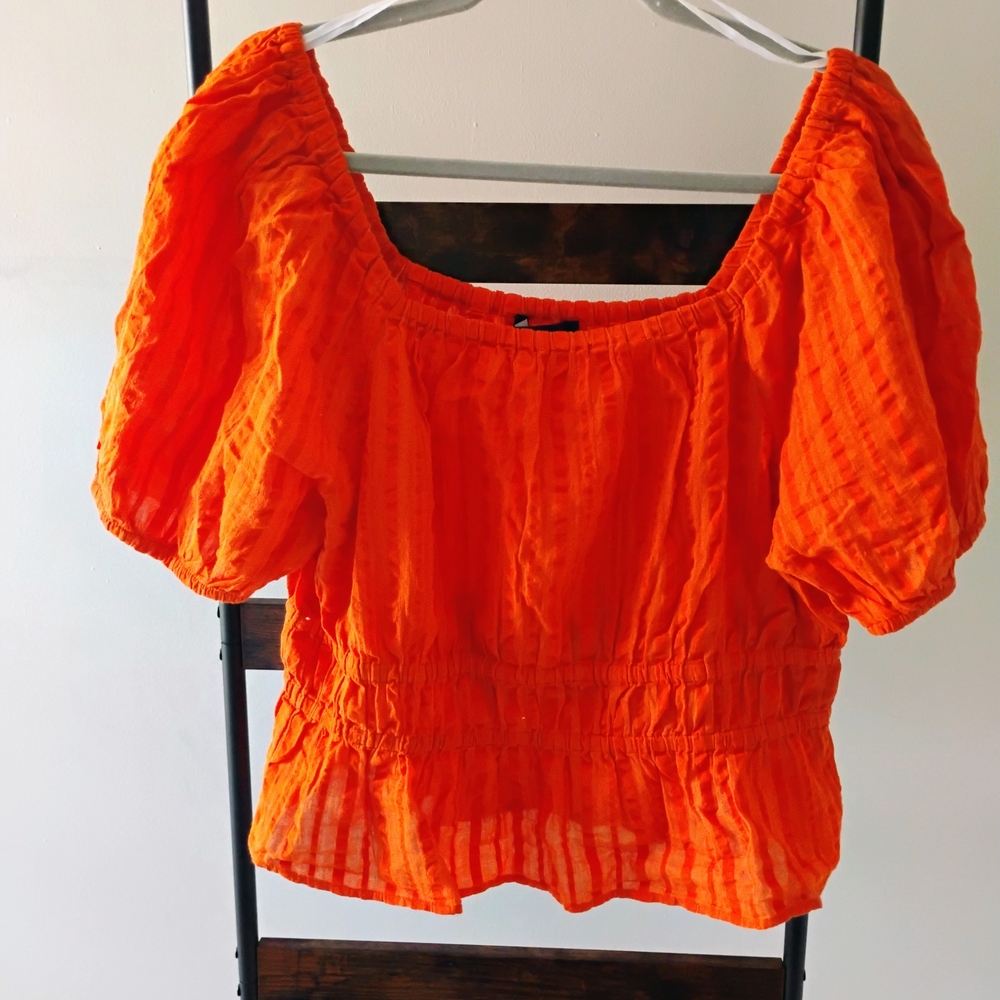 Tommy Hilfiger Orange Smocked Puff Sleeve Blouse